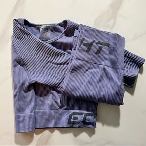 Lilac Echt workout crop top and bike short set
